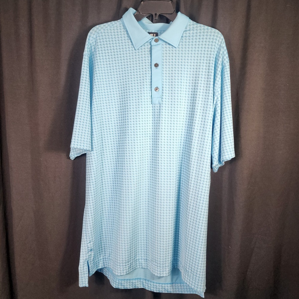 FootJoy Mens Light Blue Micro Paisley Golf Polo Shirt Short Sleeve Stretch XL